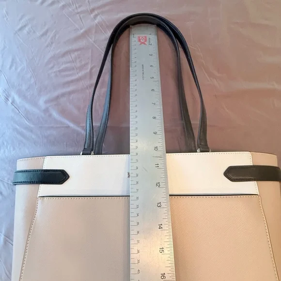 Kate Spade Saffiano Leather Colorblock Staci Laptop Large Tote Warm Beige $450 - Picture 10 of 16